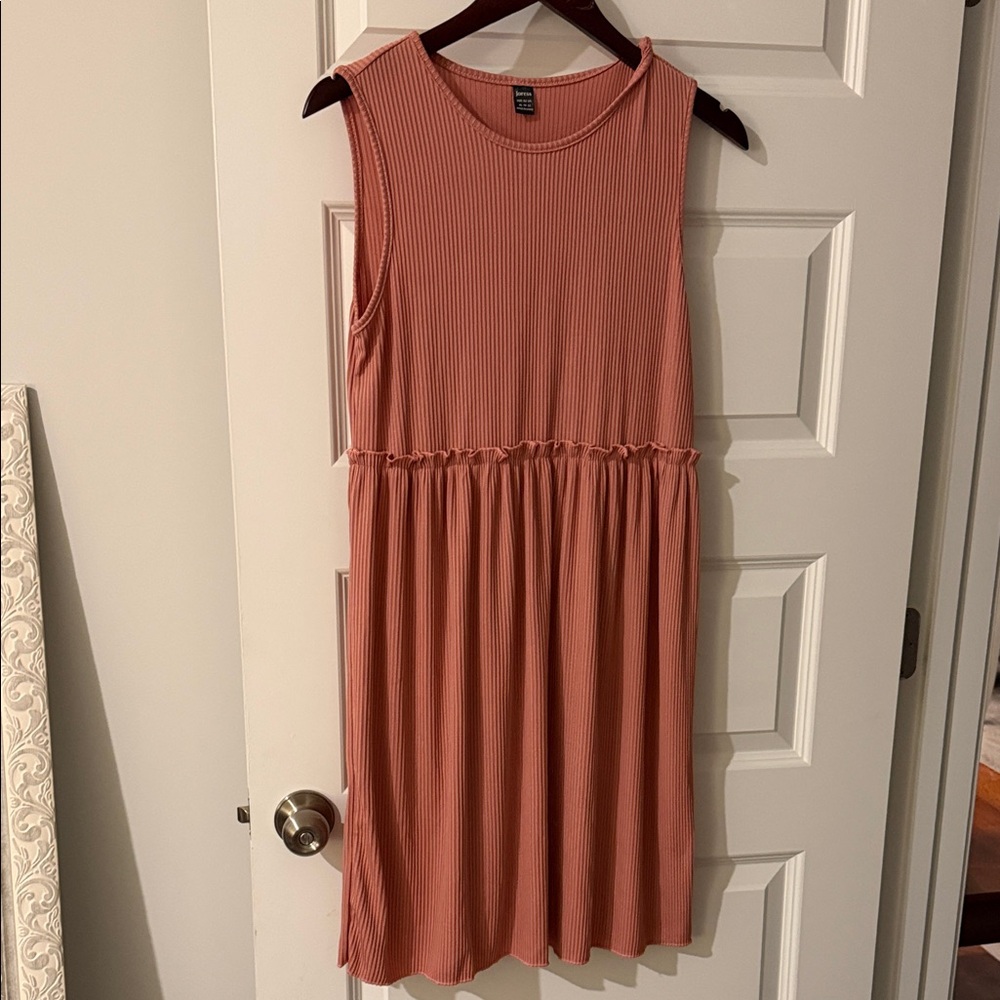 Sleeveless Blush Pink Aline Ribbed Dress Ruffle waist detail